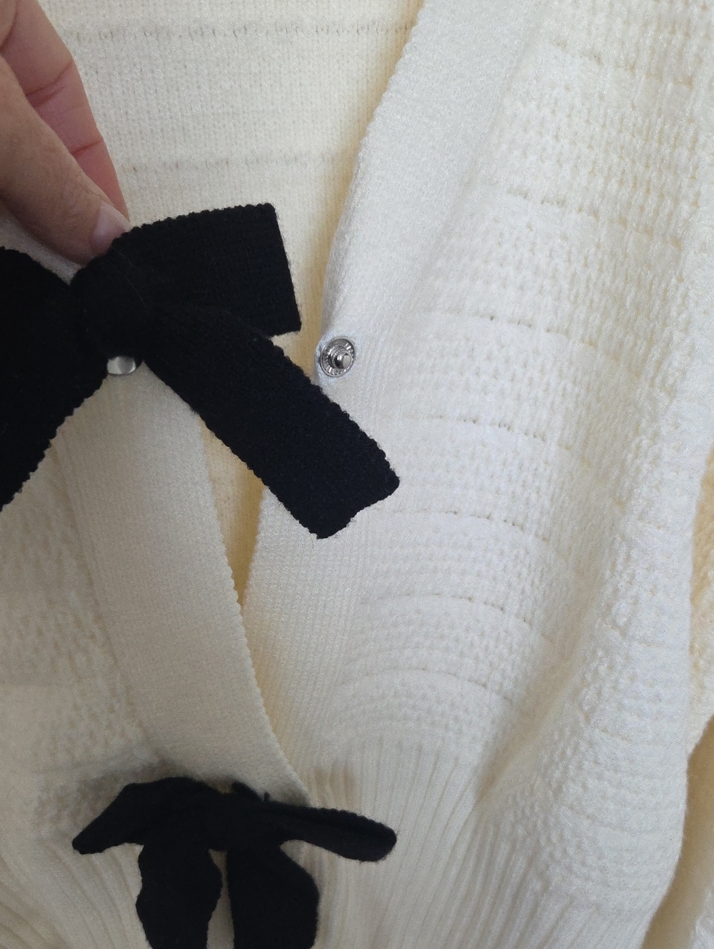 Cream Knit Cardigan with Black Bows - Picture 6 of 6